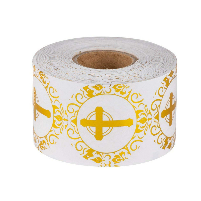 Jesus Religious Christian New Adhesive 7 Day Prayer Candle Label Gold Cross Sticker Roll