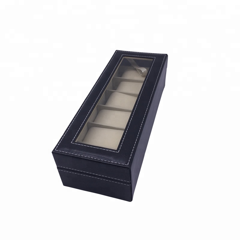 Wholesale Luxury Watches Display Cases Handmade Leather Watch Box 6 Slot With Window