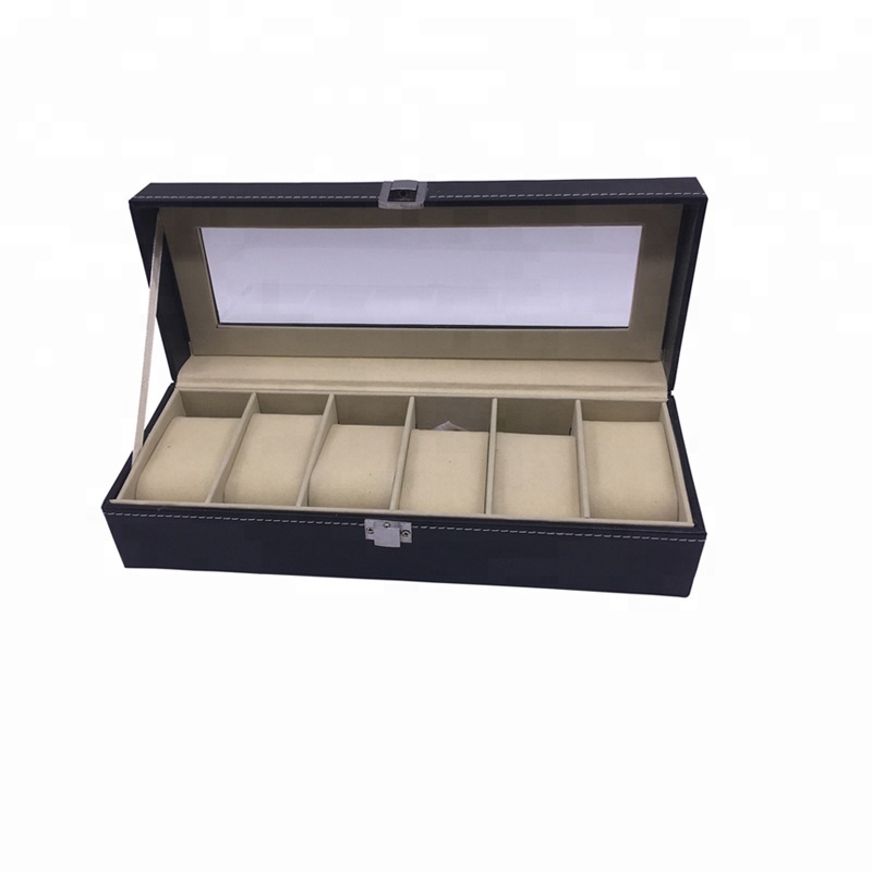 Wholesale Luxury Watches Display Cases Handmade Leather Watch Box 6 Slot With Window