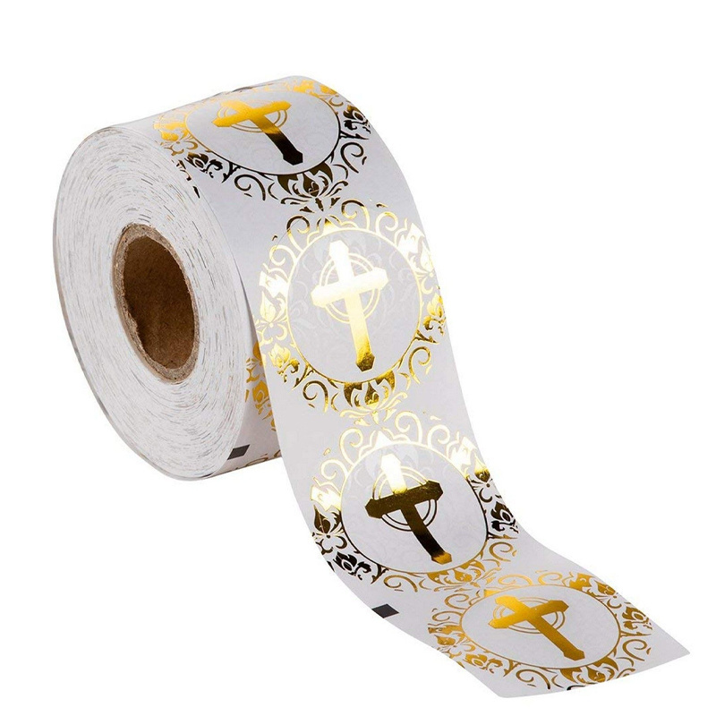 Jesus Religious Christian New Adhesive 7 Day Prayer Candle Label Gold Cross Sticker Roll