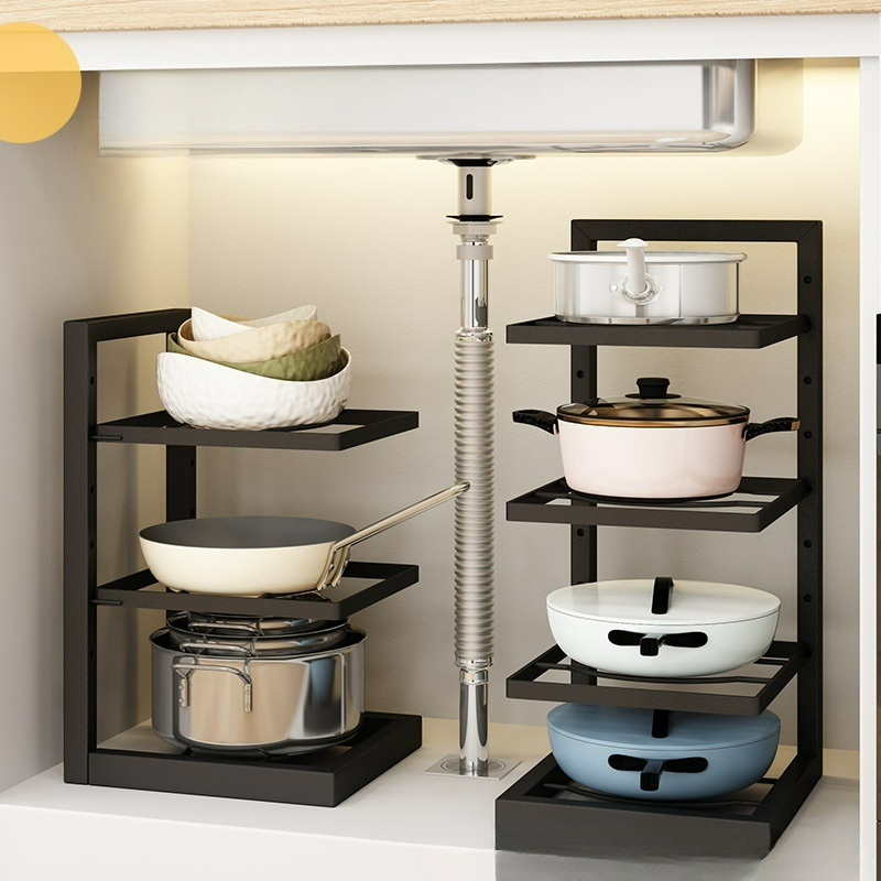 Kitchen Household Multi-layer Storage Sink Cabinet Layered Pot Rack 10 Steel Foldable Storage Holders & Racks Design Kitchen