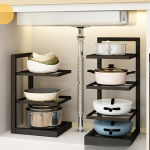 Kitchen Household Multi-layer Storage Sink Cabinet Layered Pot Rack 10 Steel Foldable Storage Holders & Racks Design Kitchen