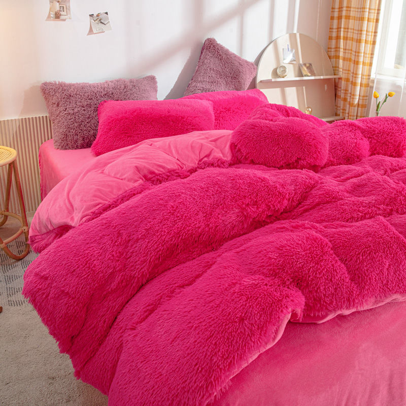 High Quality Luxury Rainbow Color Faux Fur Velvet Fluffy Plush Soft Bedding Sets Collections 4 Pieces Warm For Home Winter