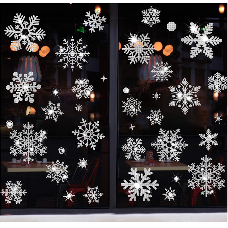 Manufacturers direct Christmas window decoration gold pink snow glass decoration wall decoration Christmas stickers