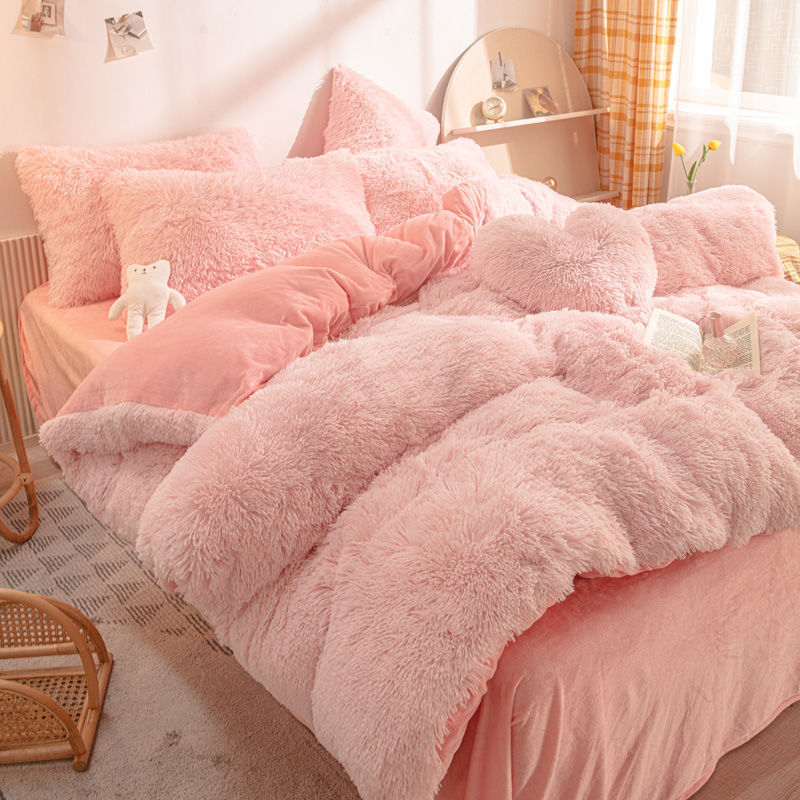 High Quality Luxury Rainbow Color Faux Fur Velvet Fluffy Plush Soft Bedding Sets Collections 4 Pieces Warm For Home Winter