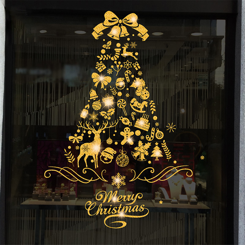 Manufacturers direct Christmas window decoration gold pink snow glass decoration wall decoration Christmas stickers