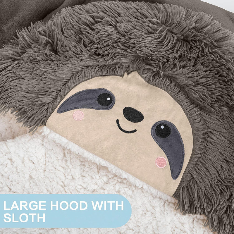 China Factory Sloth Wearable Hooded Blanket For Adult Super Soft Warm Cozy Plush Flannel Hoodie Cloak Wrap Winter Sherpa Blanket