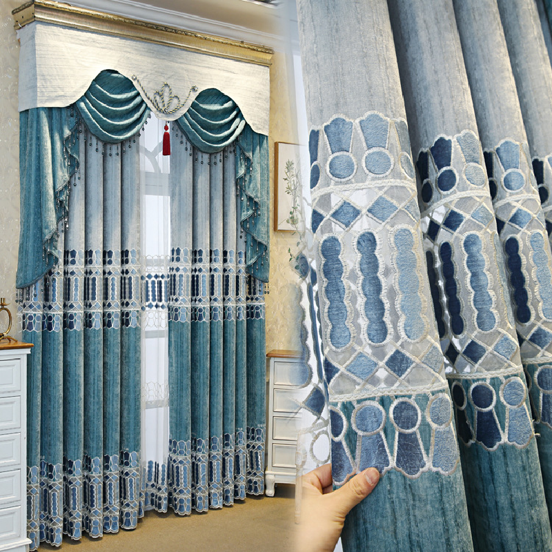 Customizable European Style Light Luxury Living Room Chenille Embroidered Curtain