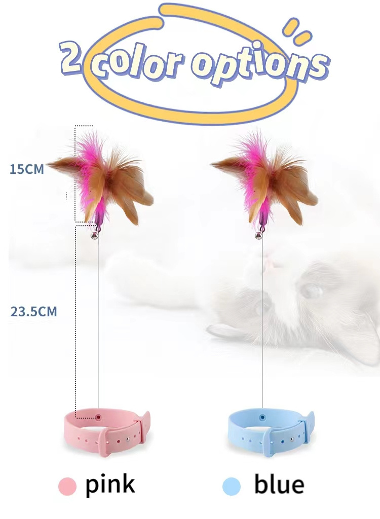 2023 New Cat Feather TPR Silicone Collar Cat's toy Teasing Self-Hey Cat Stick Pet Collar With Bell Feather