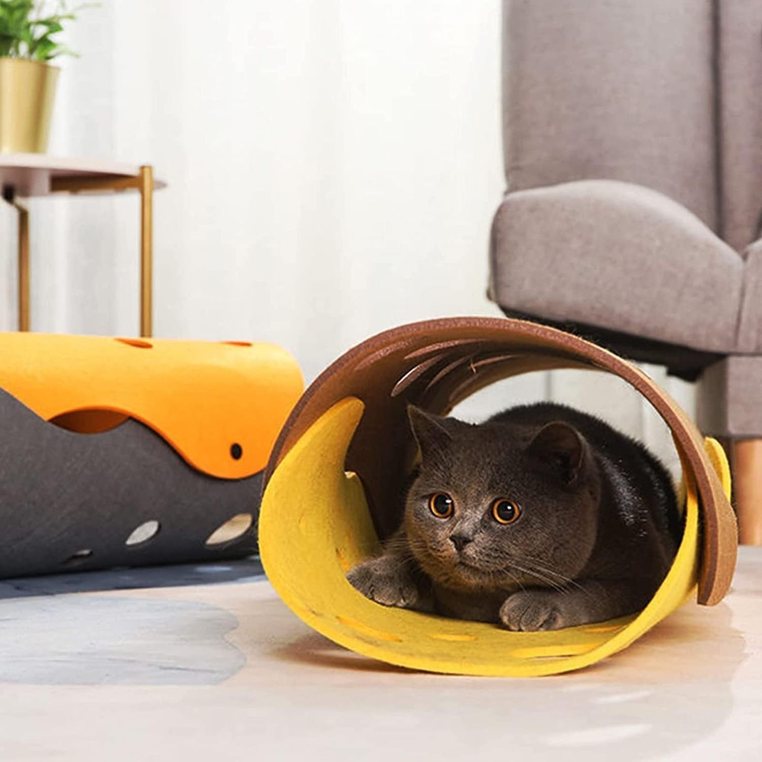 Cat Tunnels Bed Foldable Pet Tunnel Tube Bed with Holes DIY Cats Play Mat Activity Rug Toy for Interactive/Exercise Felt Cloth