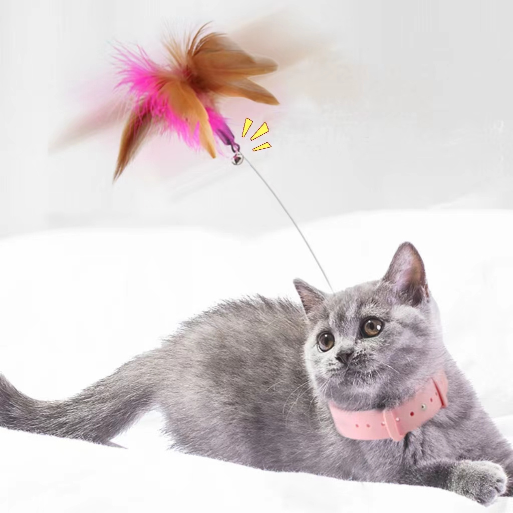 2023 New Cat Feather TPR Silicone Collar Cat's toy Teasing Self-Hey Cat Stick Pet Collar With Bell Feather