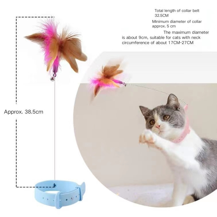 2023 New Cat Feather TPR Silicone Collar Cat's toy Teasing Self-Hey Cat Stick Pet Collar With Bell Feather