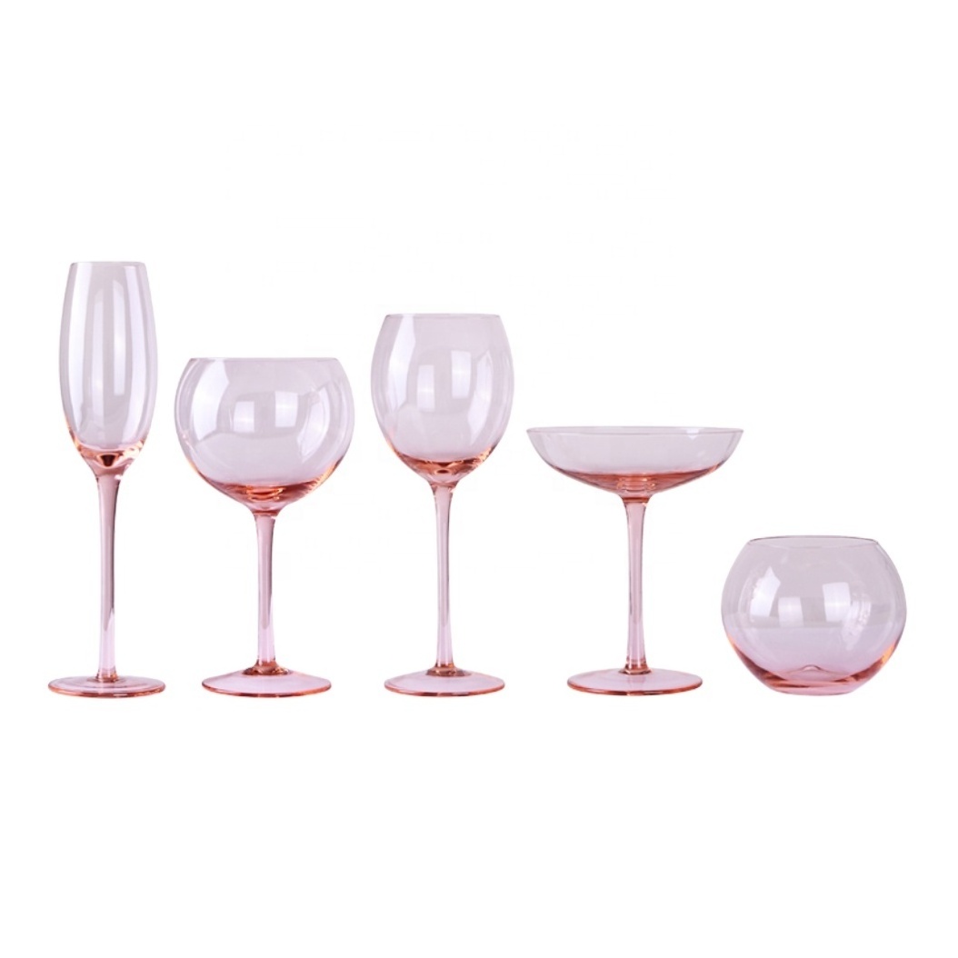 Besta handmade pink colored crystal wine glassware goblet sets for banquet