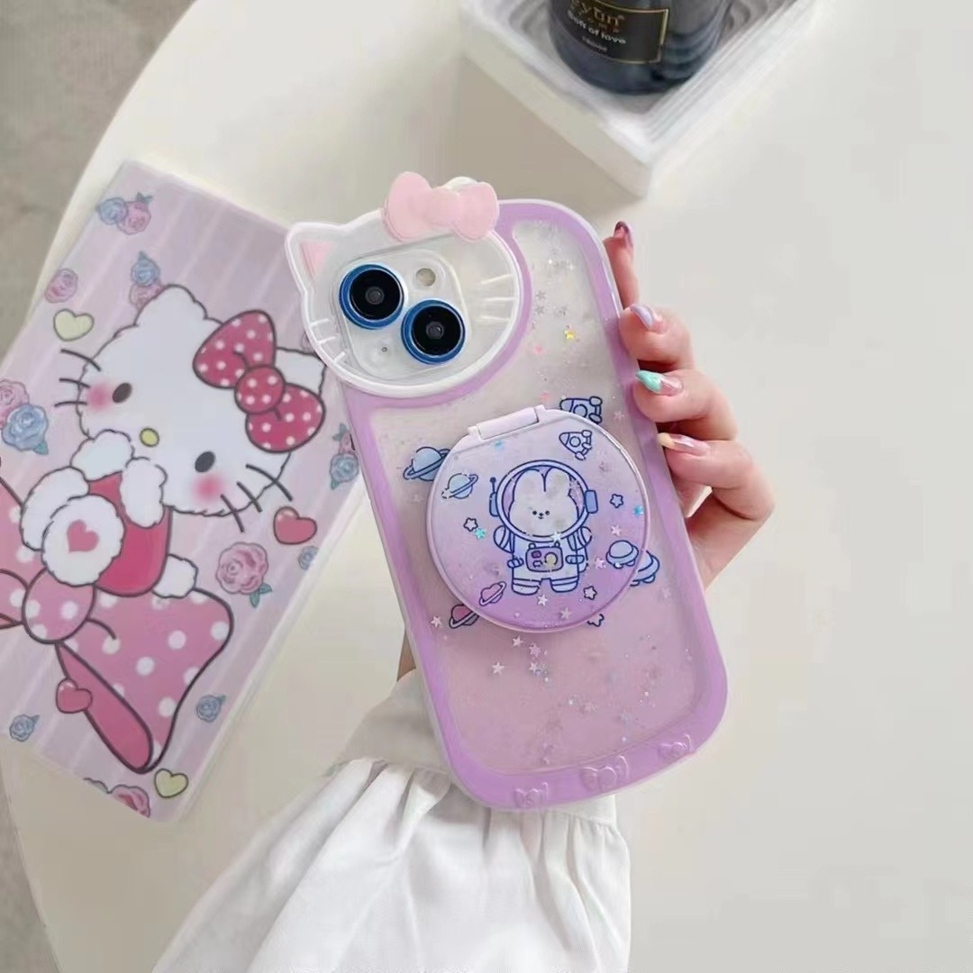 Cartoon Hello Kitty Phone Case For iPhone 14 Case 13 12 11 Pro Max Xs Xr Girls Makeup Mirror Case Cover