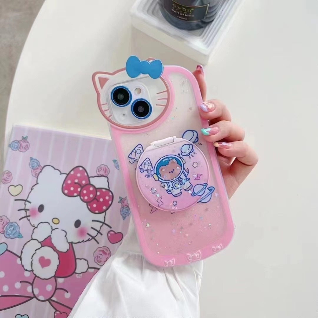 Cartoon Hello Kitty Phone Case For iPhone 14 Case 13 12 11 Pro Max Xs Xr Girls Makeup Mirror Case Cover