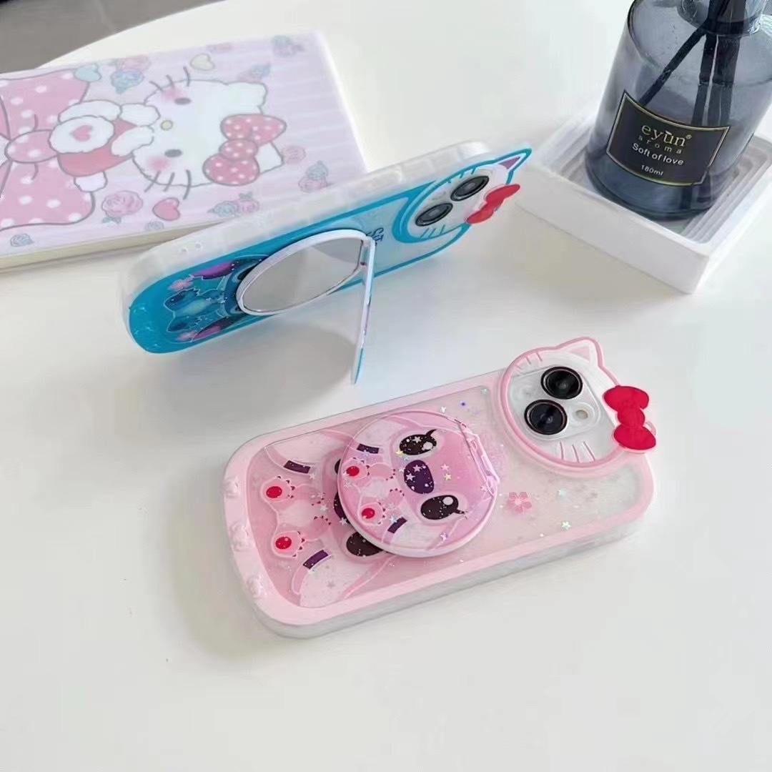 Cartoon Hello Kitty Phone Case For iPhone 14 Case 13 12 11 Pro Max Xs Xr Girls Makeup Mirror Case Cover