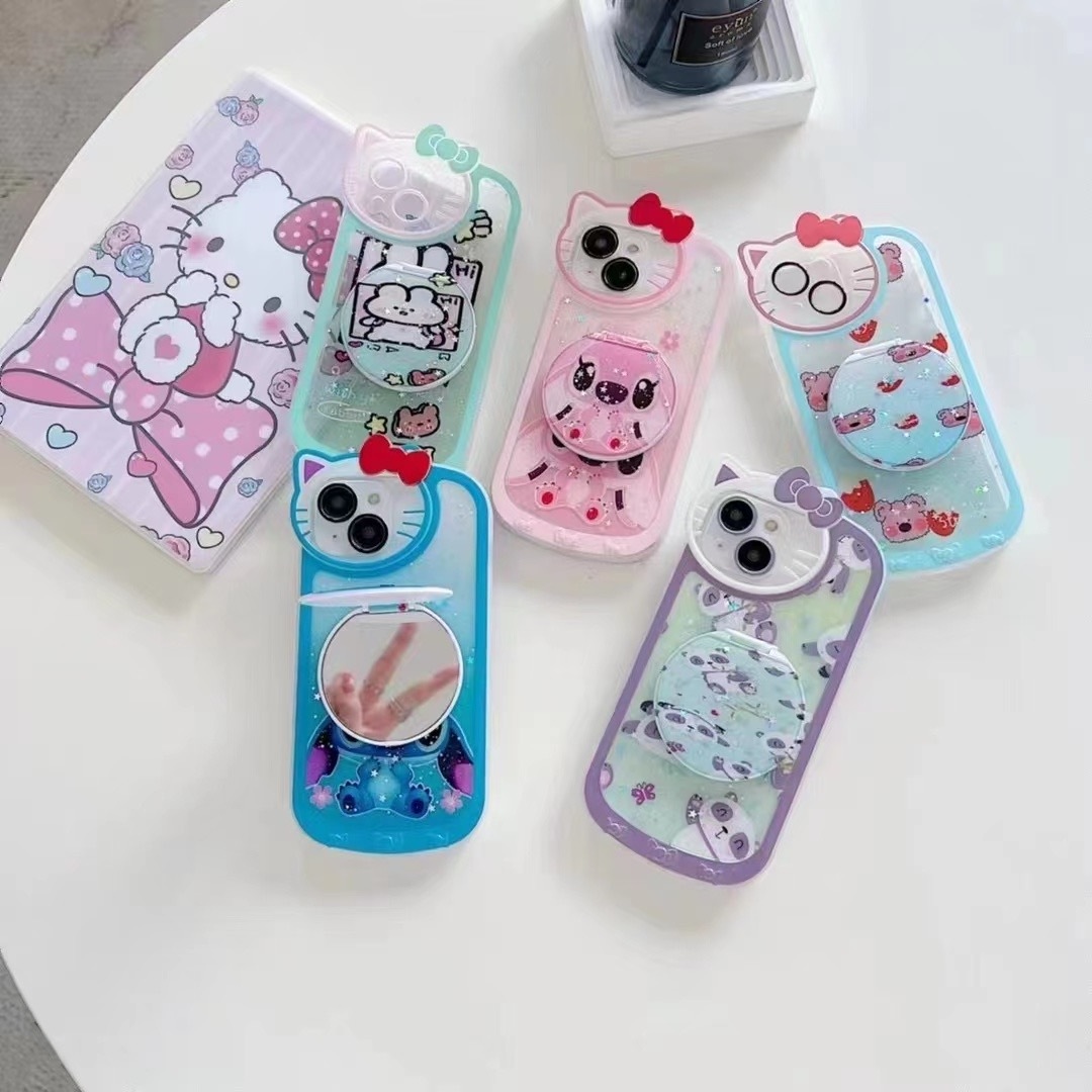 Cartoon Hello Kitty Phone Case For iPhone 14 Case 13 12 11 Pro Max Xs Xr Girls Makeup Mirror Case Cover