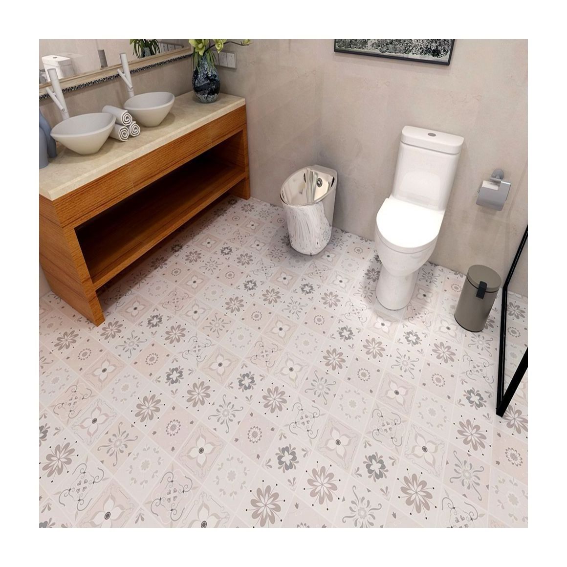 Self adhesive  tile sticker 3d floor sticker waterproof for bathroom floor tile anti-slip covering