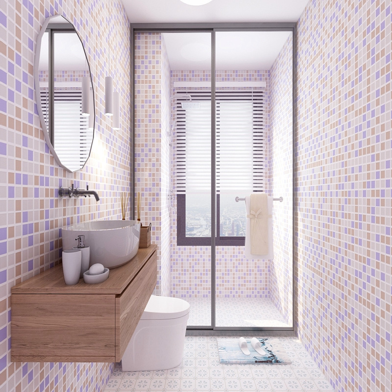 Waterproof bathroom wallpaper removable tile wall paper wall stickers 3d mosaic wallpaper for shower room