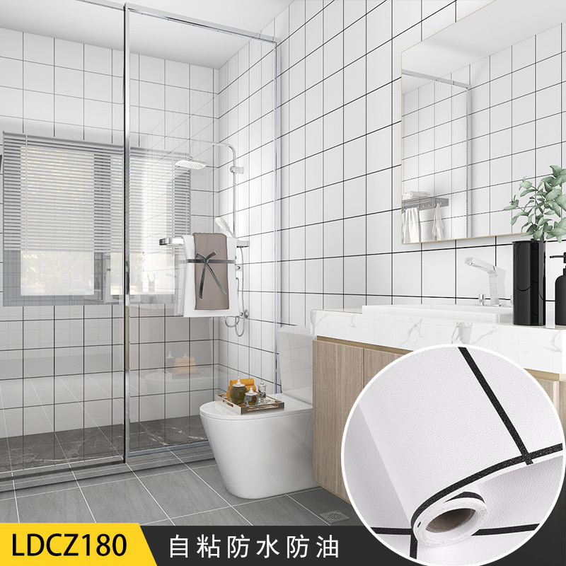 bathroom waterproof oil proof moisture proof 3D tiles PVC vinyl wallpaper self adhesive wall sticker