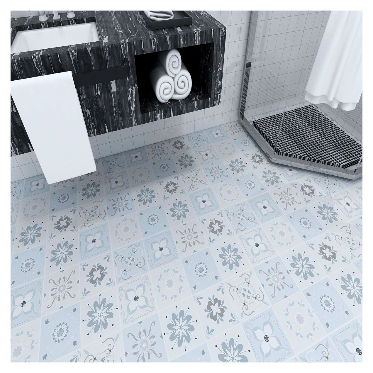 Self adhesive  tile sticker 3d floor sticker waterproof for bathroom floor tile anti-slip covering