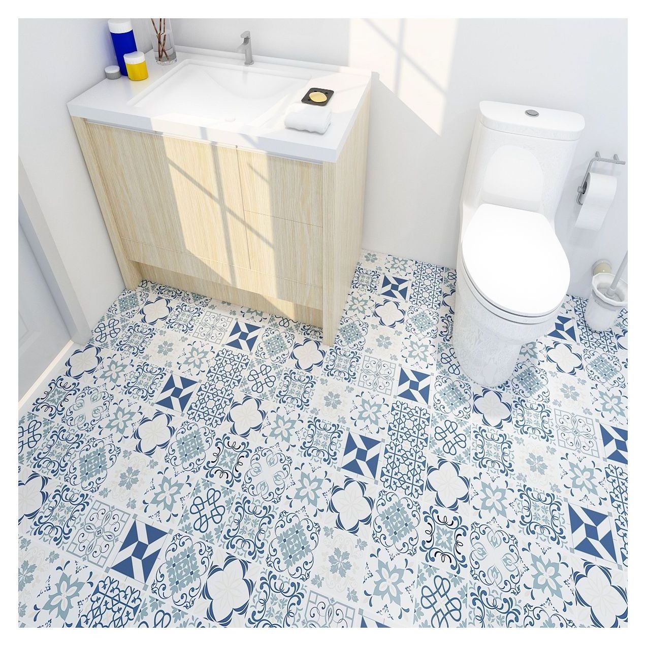 Self adhesive  tile sticker 3d floor sticker waterproof for bathroom floor tile anti-slip covering