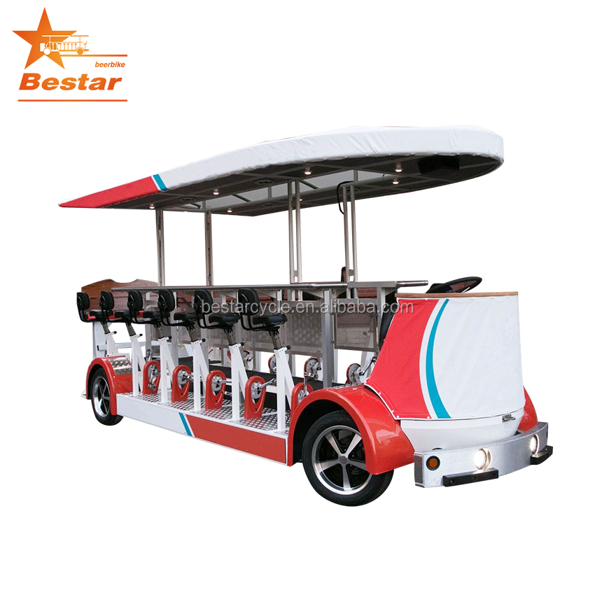 15 people roof quadricycle mini pedal bus solar panel pub bike for sale