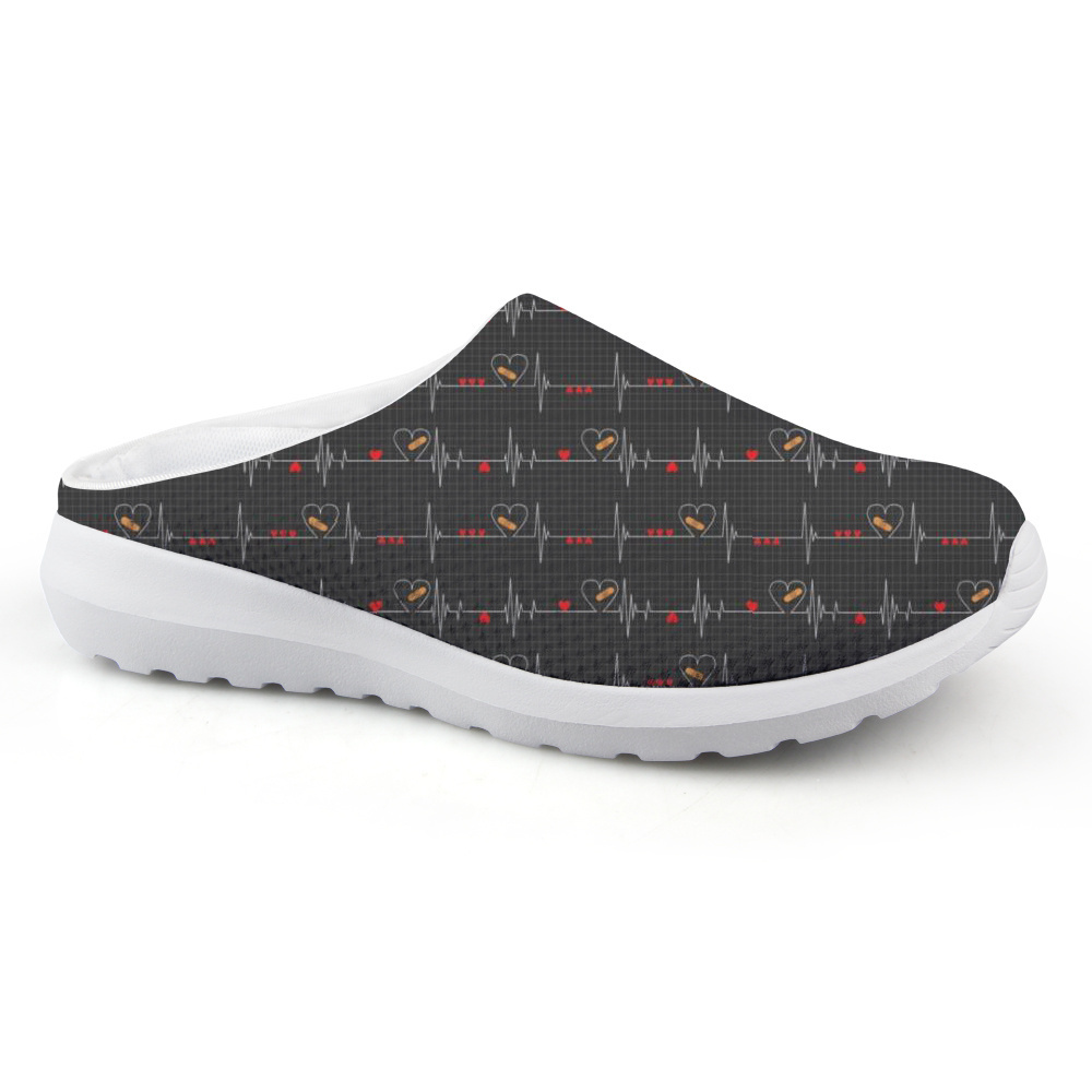 Women Heart Health Pattern Printing Nursing Clogs Medical Flat Shoes