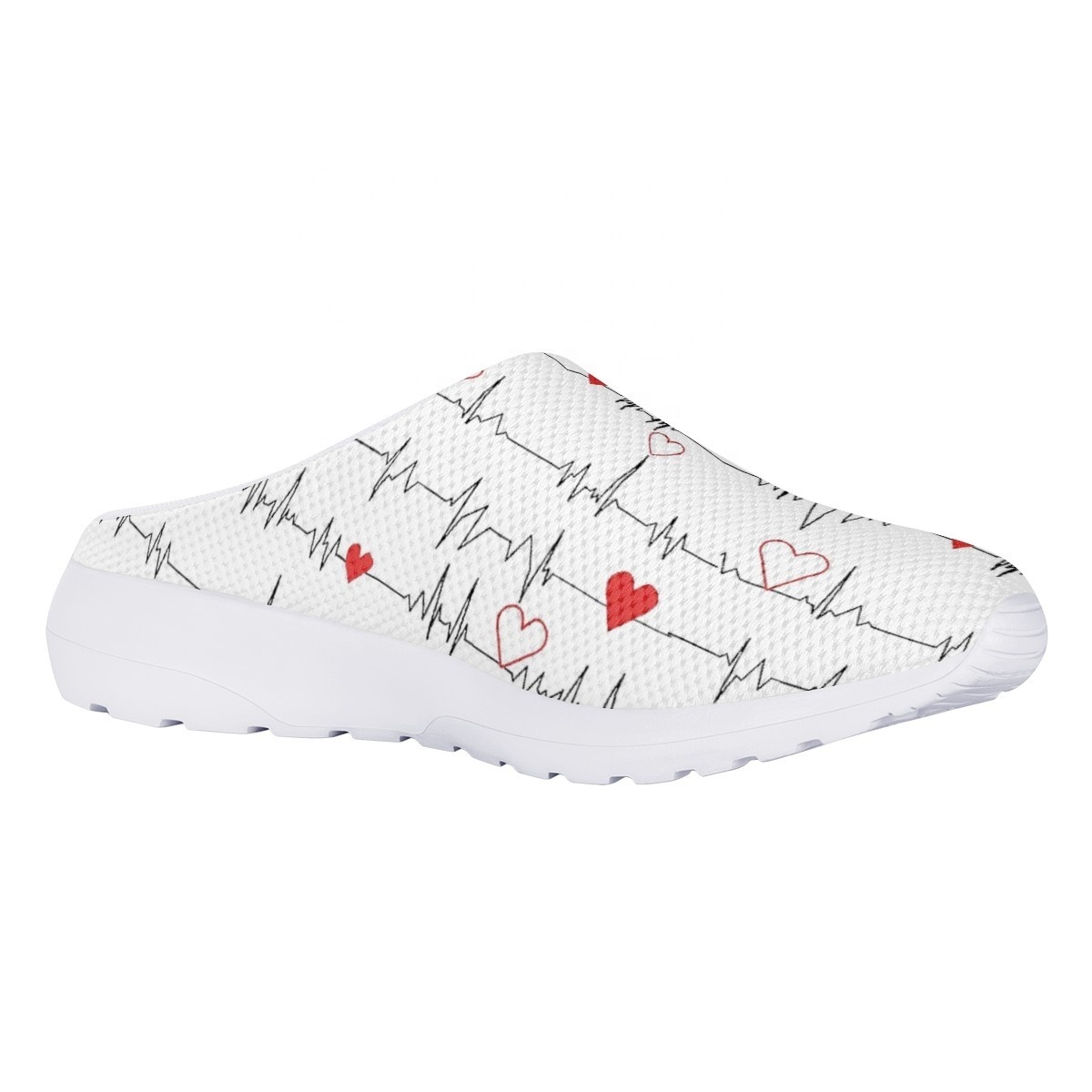 Women Heart Health Pattern Printing Nursing Clogs Medical Flat Shoes