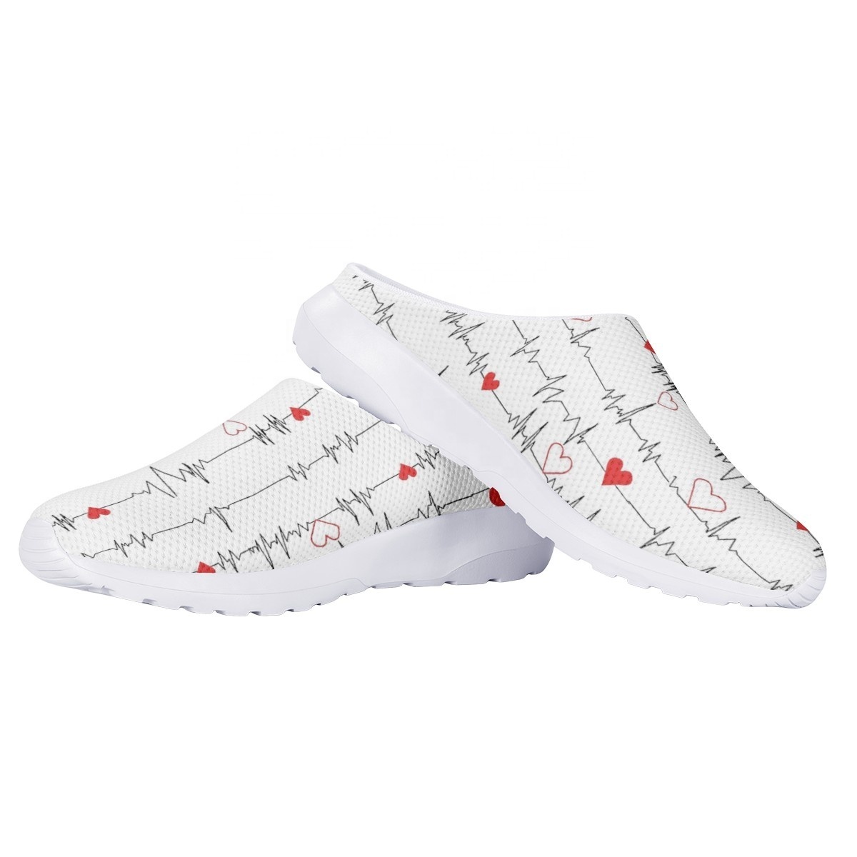 Women Heart Health Pattern Printing Nursing Clogs Medical Flat Shoes