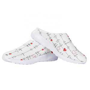 Women Heart Health Pattern Printing Nursing Clogs Medical Flat Shoes