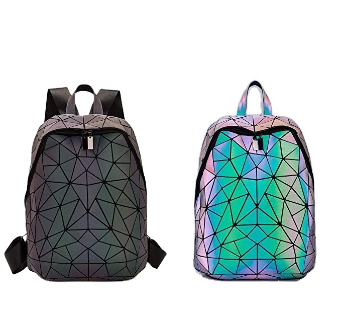 Geometric Backpack Geometric Laptop Backpacks Reflective Bag Silver/Luminous/Black