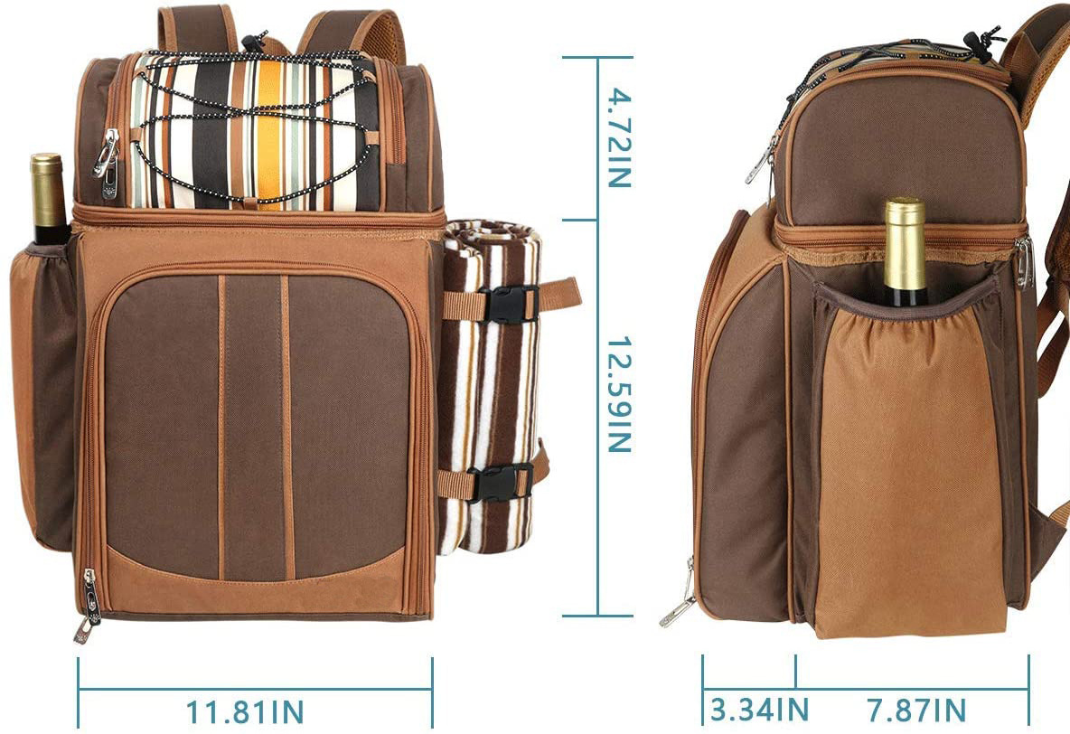 Picnic Backpack Bag for 2&4 Person with Insulated Cooler Compartment, Detachable Wine Holder