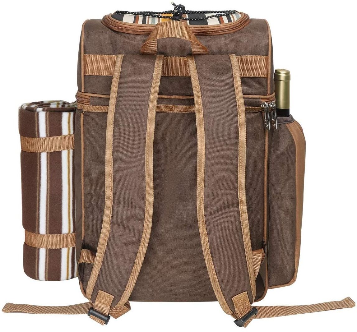 Picnic Backpack Bag for 2&4 Person with Insulated Cooler Compartment, Detachable Wine Holder