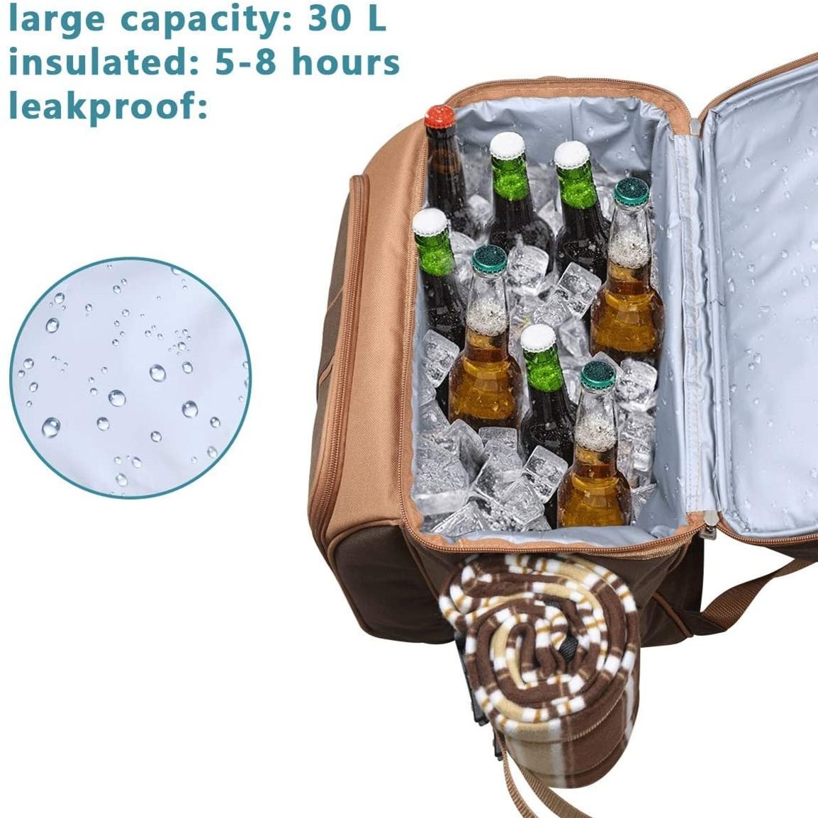 Picnic Backpack Bag for 2&4 Person with Insulated Cooler Compartment, Detachable Wine Holder