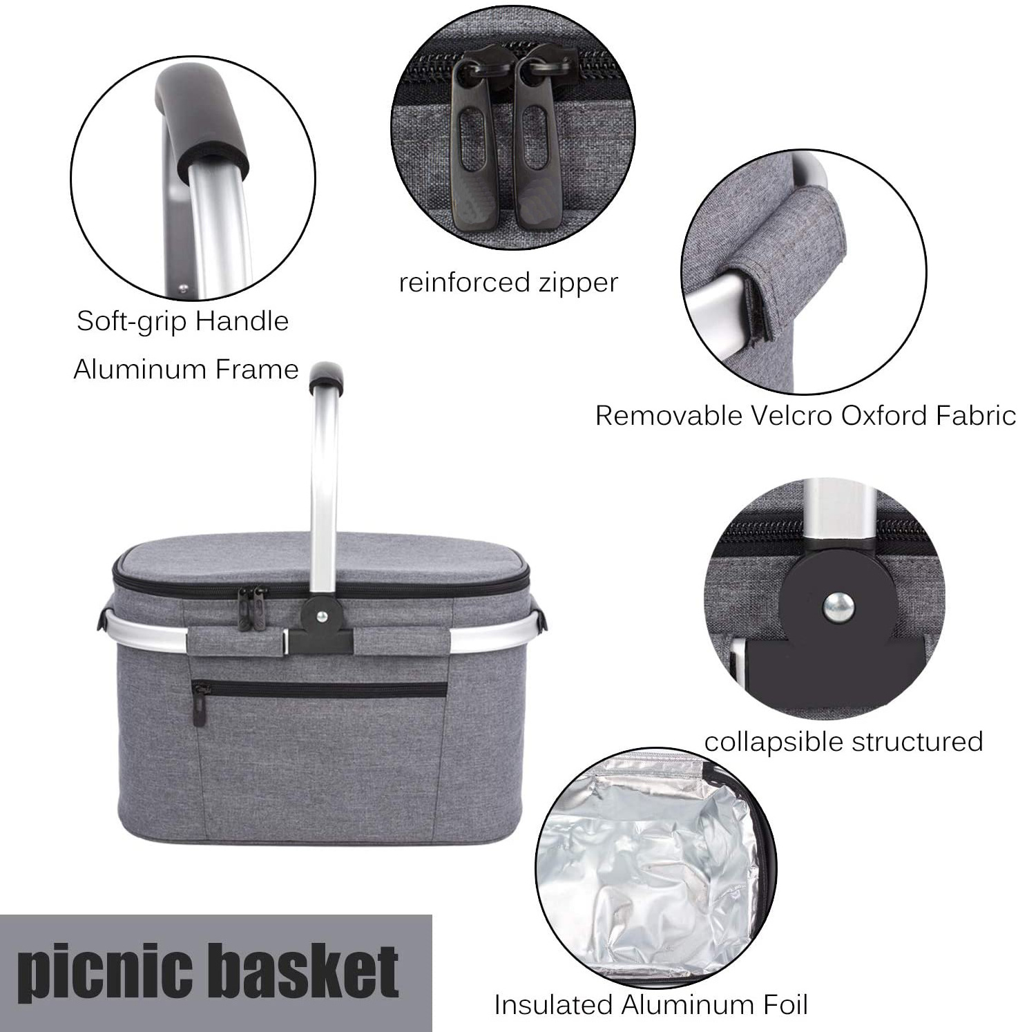 Picnic Bag  with Insulated Compartment Picnic Backpack picnic waterproof Detachable Wine Holder backpack style cooler basket