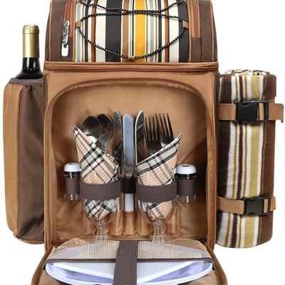 Picnic Backpack Bag for 2&4 Person with Insulated Cooler Compartment, Detachable Wine Holder