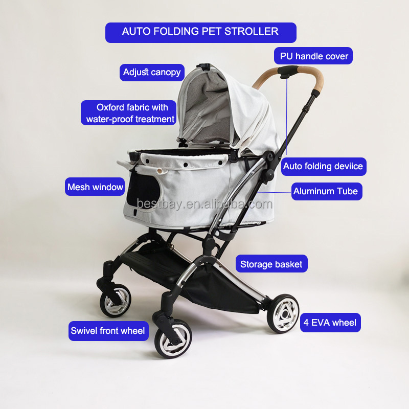 Cat dog Jogger stroller for Medium pet stroller with adjustable canopy and 4 EVA wheels  rear brake device pet stroller