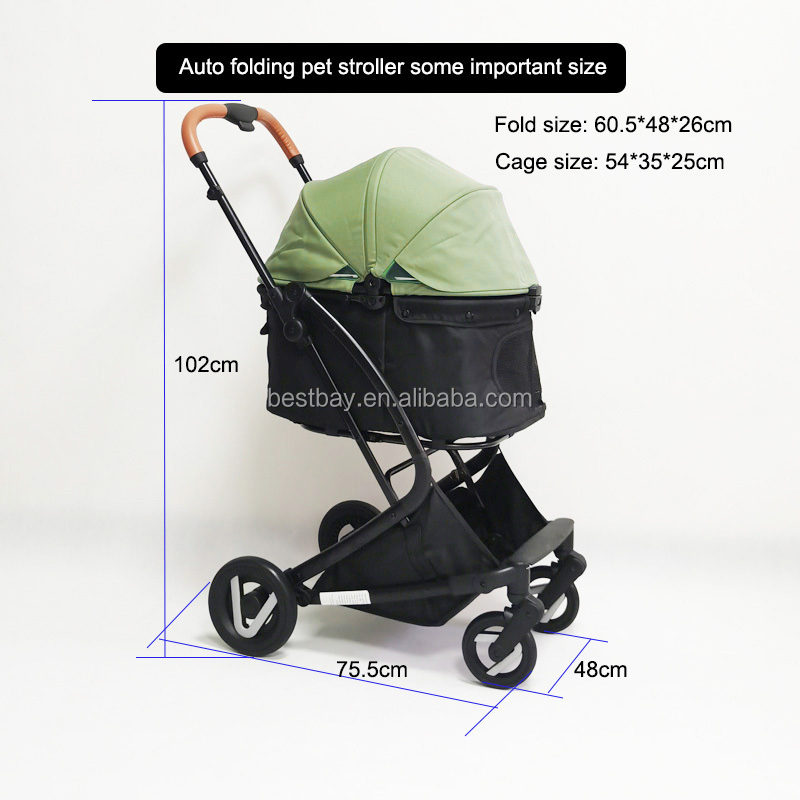 No zipper organized rover dog cat pet stroller 360 swivel front wheel with durable and water-repellent oxford fabric pet buggy