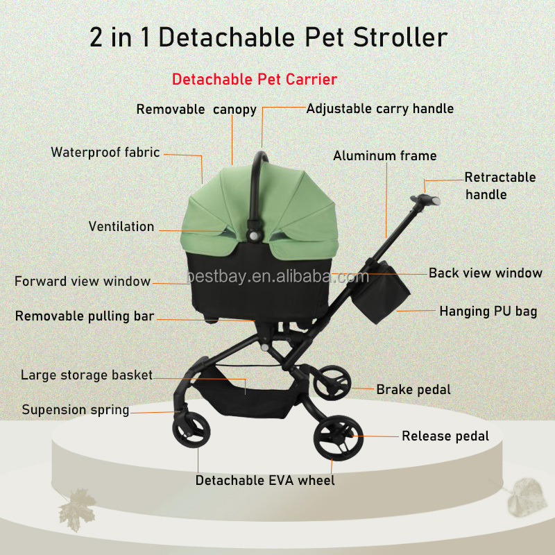 New Arrival Factory Wholesale Portable Folding Travel Dog Trolley Pet Stroller Made in China Pet Dog Gear for Medium & Small Pet