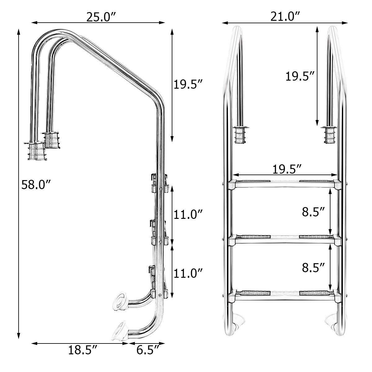 BONNY Swimming Pool Ladder Pad Heavy Weight Above Ground Pool Ladder Sliver CUSTOMER Stainless Steel 304 Step Ladder 3 Steps