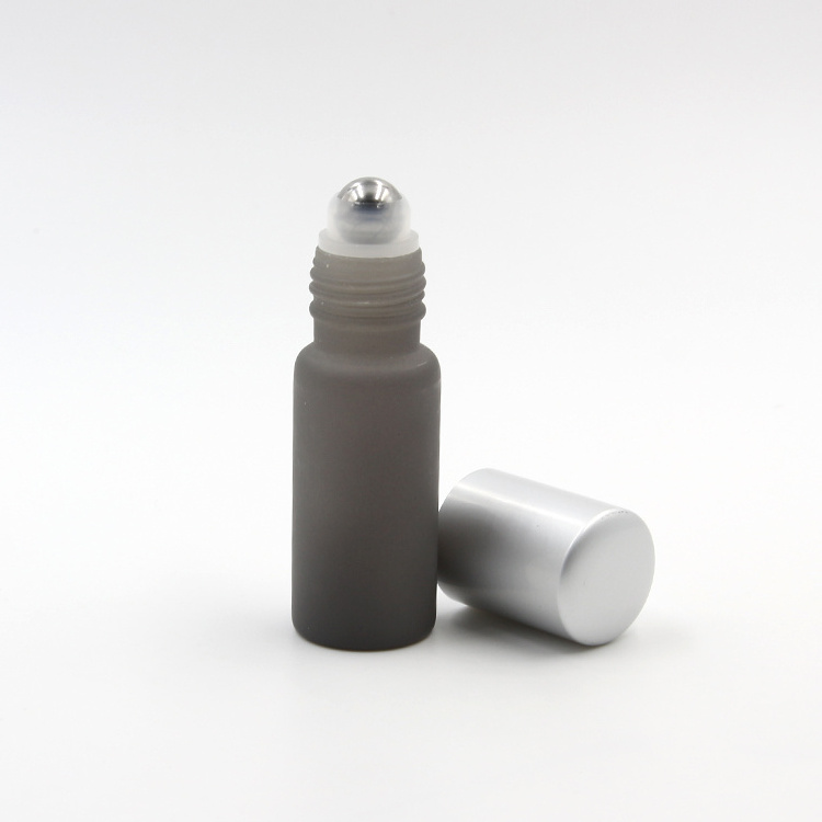 3ml 5ml 8ml 10ml 15ml  factory price frosted grey glass roller bottle for oil serum liquor with matte silver aluminum cap