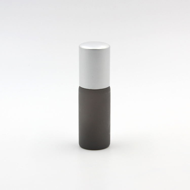 3ml 5ml 8ml 10ml 15ml  factory price frosted grey glass roller bottle for oil serum liquor with matte silver aluminum cap