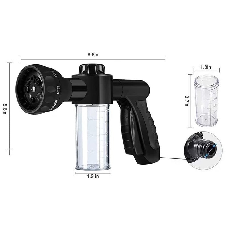 Garden Watering Hose Nozzle 8 in 1 Jet Spray Gun Soap Dispenser