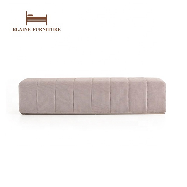 Modern Luxury Bedroom Furniture Fabric Upholstered Metal Covered Bed Bench