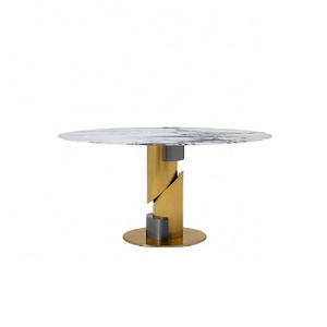 Modern Luxury Stainless Steel Titanium Natural Marble Round Dining Table 1.6m 1.8m Diameter