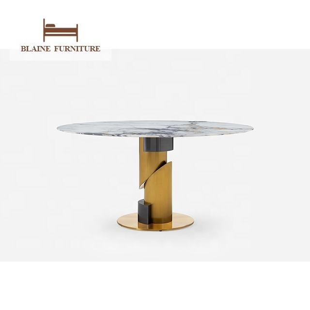 Modern Luxury Stainless Steel Titanium Natural Marble Round Dining Table 1.6m 1.8m Diameter