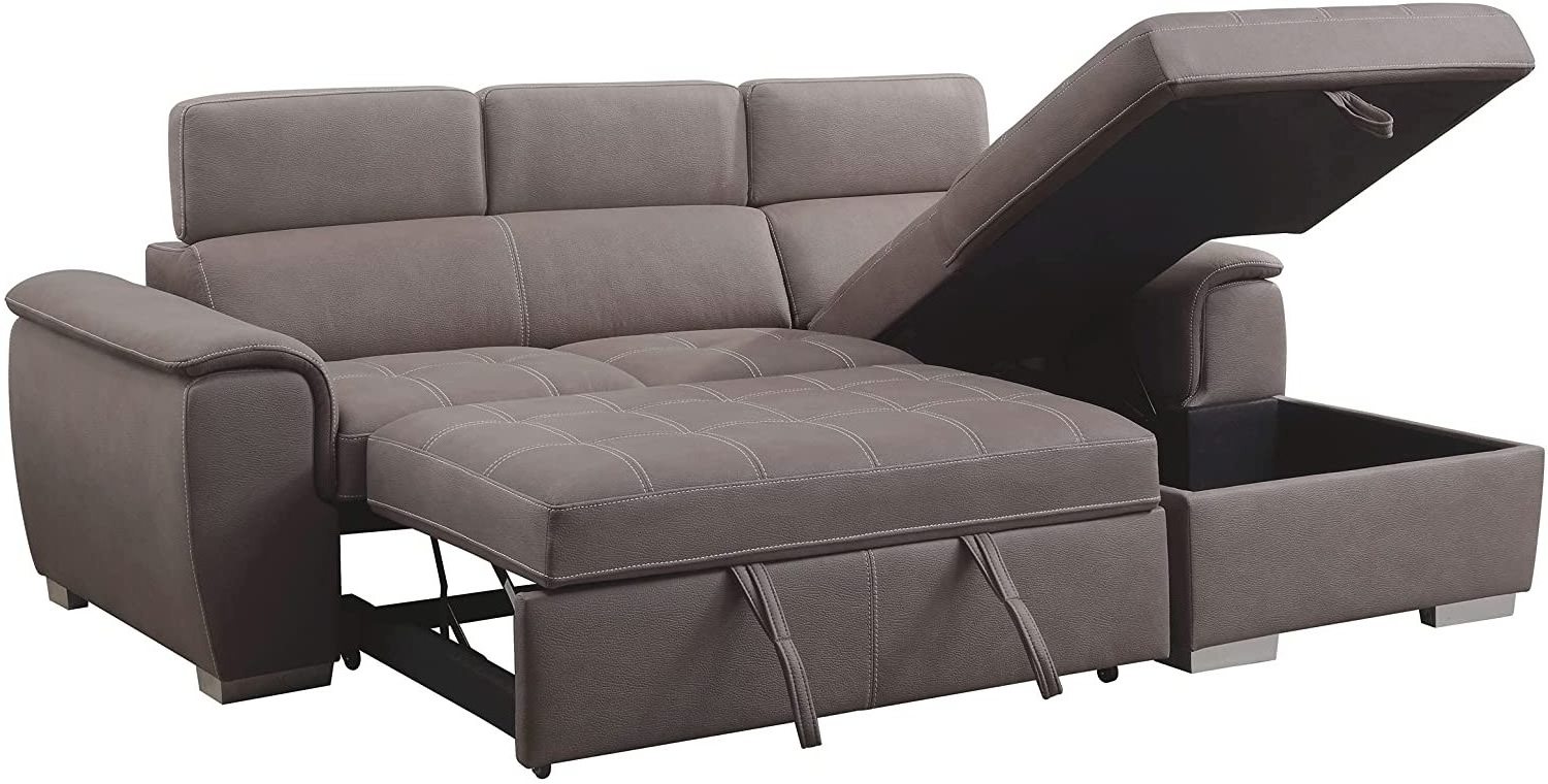 Upholstered Adjustable Headrest Loveseat Couch with Reversible Storage Chaise Lounge Sectional Sofa with Pull Out Bed