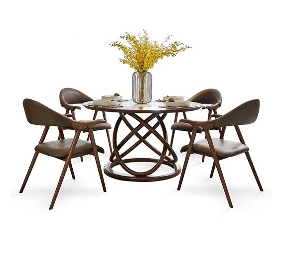 Wood Round Dining Table Complete Set With 4 Chairs Made Of Sheesham Wood High Quality Standard