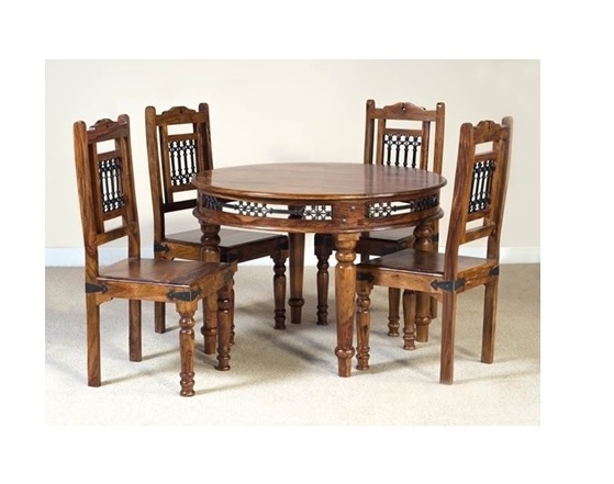 Wood Round Dining Table Complete Set With 4 Chairs Made Of Sheesham Wood High Quality Standard